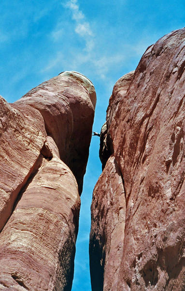 The step across from the base of the first rappel.