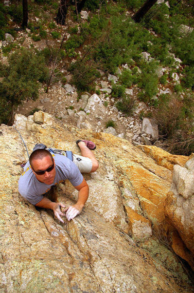 Clip Clip Here, Clip Clip There, a long-ish 5.9 at Munchkinland. Photo by Hillary Davis.