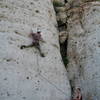 Me on the sweet pockets of Gaucho.  Audry belaying.