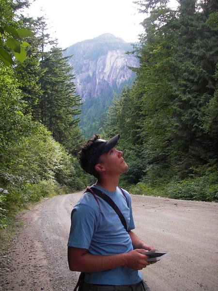 The Forest Service road with the Squaw formation in the background.