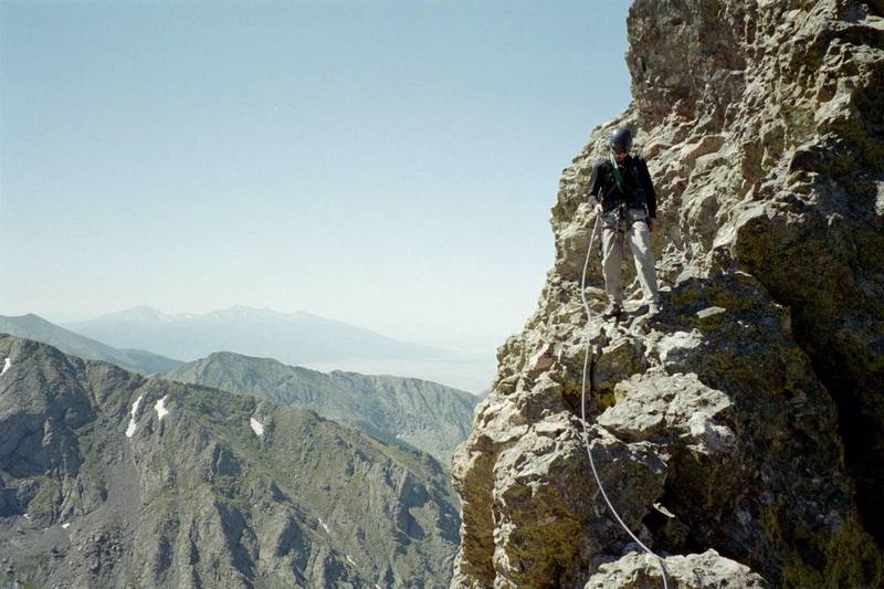 Mark Sokol traversing on The Prow after the first gendarme.