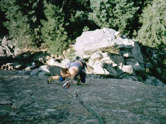 Long time partner and college friend Joseffa Meir climbing East Crack on Cob Rock in Boulder Canyon. ~Y2K.