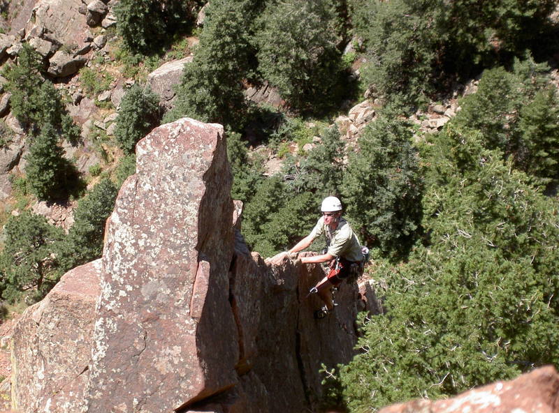 Unknown climber coming up Rebuffat's Arete.