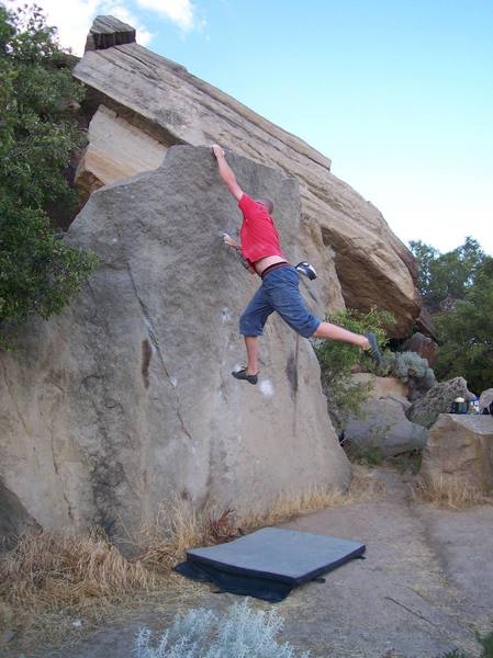 Final move dyno, Peanut Butter Pockets V2, Table Rock Boise, Idaho