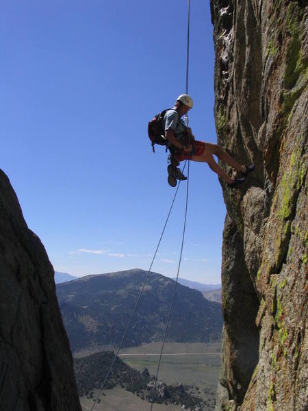 Adam Symonds on the free rappel on Theater of Shadows.
