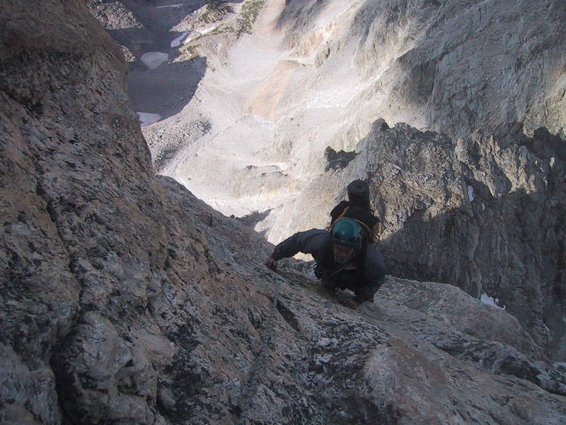 Dougald finishing off the 5.7 slab on the last pitch.
