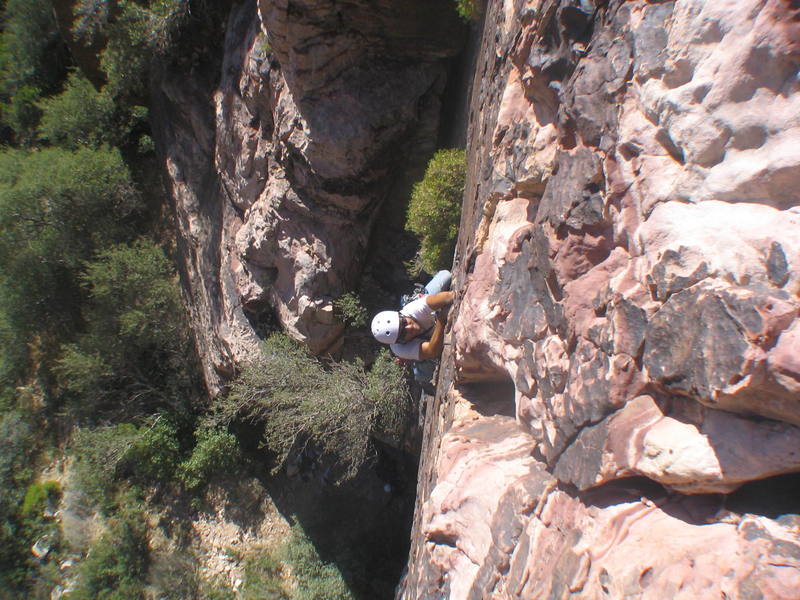 Rex leading the second ascent of Splitting Hares.