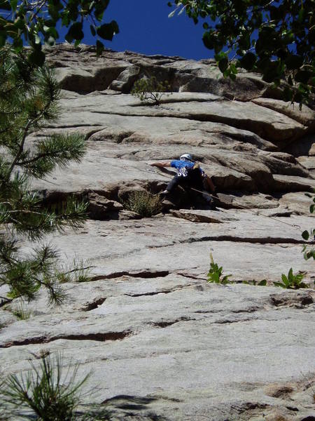 Ken Parker getting his brain warmed up to the puzzling crux moves.