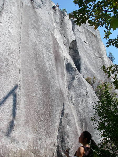 Climbers at the top of Penny Lane. Crime of the Century looms in the foreground.