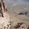 Big Mike climbing the (North/South?) ridge route on the Acropolis in the Supes, Central AZ.
