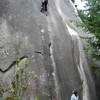 Casey above the crux and into the beautiful finger locks.