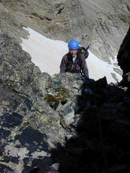 Following the first rock pitch from the saddle.