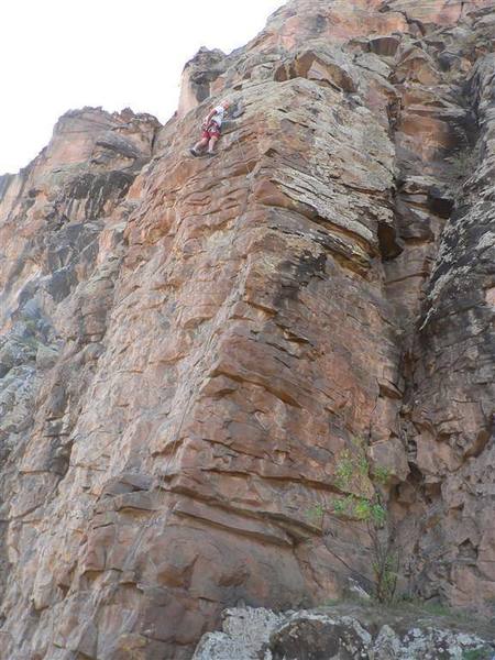 Roger Rumsey nearing the anchors on "Dr. Diablo" at the Early Wall at Diablo Canyon, NM.