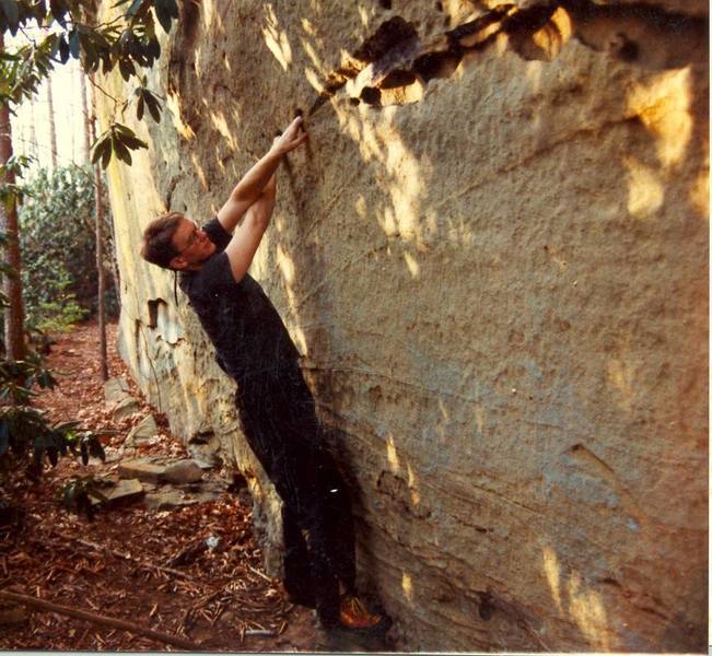 I found this traverse the first year I climbed (1994). Before I knew what bouldering was I worked this thing ruthlessly. It's called Wocket in My Pocket and is V3-ish. The moves are very cool.