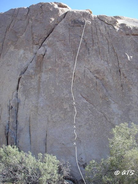 Games Without Frontiers (5.13a) runs up the blank face right of the Continuum crack