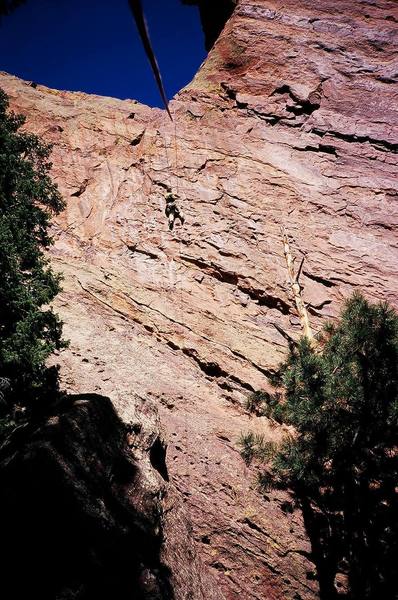 Jason Haas on TR on the 'Gates Of Galas' (10d, X) on the South Face of the Maiden, in the Flatirons of Boulder, Colorado. Photo by T. Bubb 09/06.