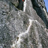 Werner Braun free-soloing "Cookie Center".<br>
Photo by Blitzo.