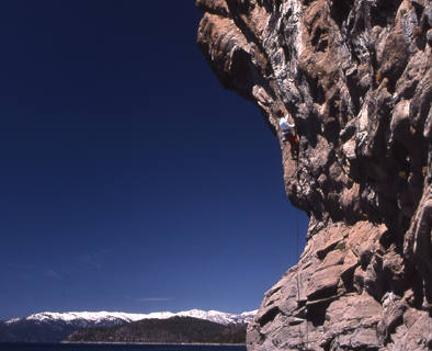Cory Hick's on "Over the Falls" at Cave Rock State Park, Nevada.<br>
Cave Rock is now CLOSED to climbing!<br>
Photo by Blitzo.