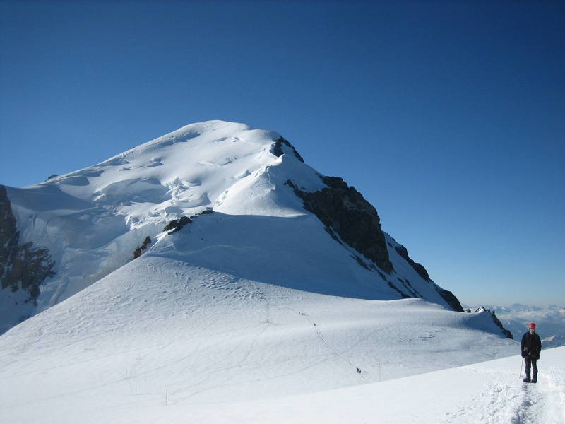 Descent of the Gouter Ridge of Mont Blanc (4809m). We summited at sunrise. Taken on the side of the Dome de Gouter.