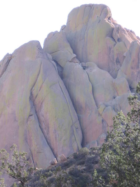 Days of Future follows the crack that splits the lower two-thirds of a buttress in the center of this photo.