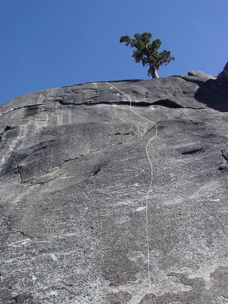 The route is shown here with bolt placements indicated. Additional gear helps the longer runouts!