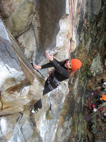 Leesa negotiating the hanging corner on a mostly dry day.