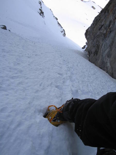 Self portrait in the couloir on the west side of Sharkstooth as seen from The Gash.
