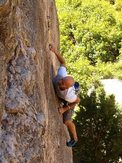 Bill locking off on Jackson Five Ten (5.10a), Jacks Canyon