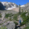 Diana Laughlin heads up to Ptarmigan Glacier, seen in the upper right-hand part of the photo.