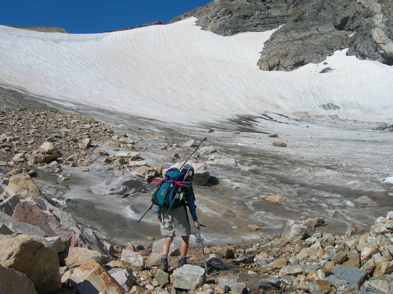 Looking up at Ptarmigan Glacier from the base. July 30, 2006.
