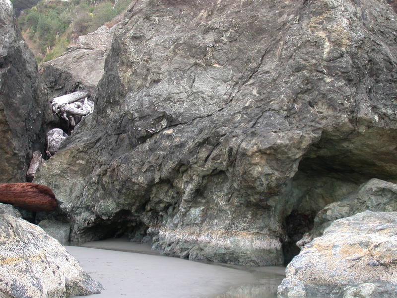 Traverse left to right(start by the redwood log) above the barnacle line and pull the bulge on the right side of the photo.