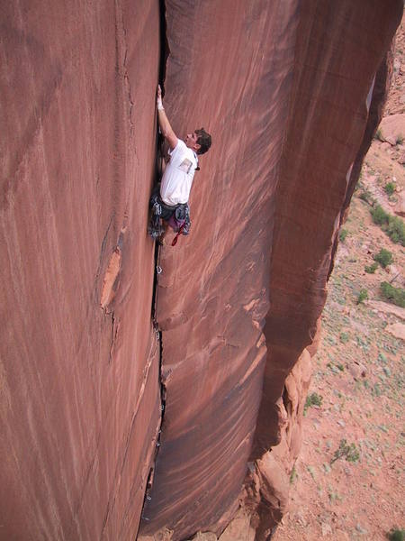 Rich on one of the finest cracks in the Moab area.