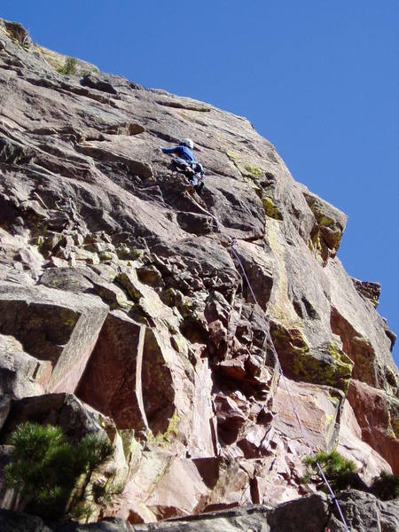 Immediately after the crux move. You can place a green Alien here. The crux move is made on small wires with good gear by your feet.