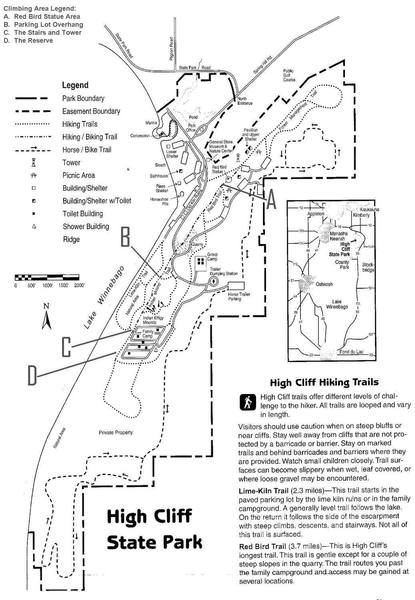 High Cliff State Park Map State Park Map, With Climbing Areas Added. Look For The Large Letters...