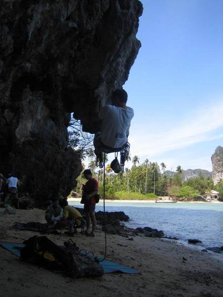 The fun part is getting off the ground - the rest of the pitch is rather forgettable and easy. East Railay beach in background