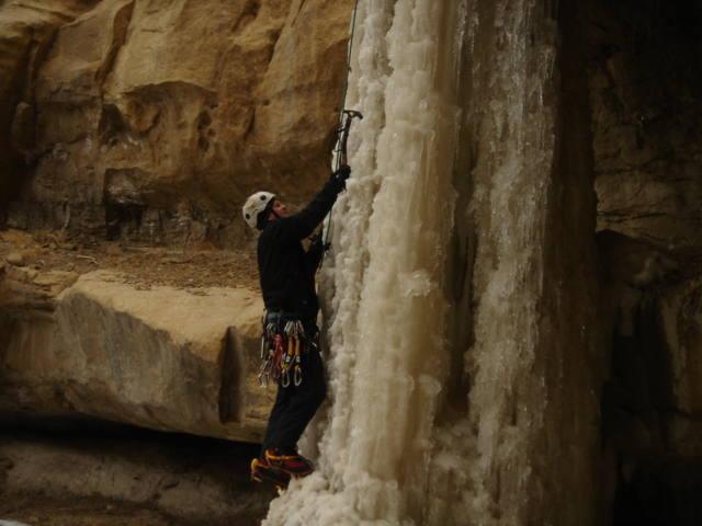 Me staring the third pitch. We had to hike around and top rope it because it was falling apart.