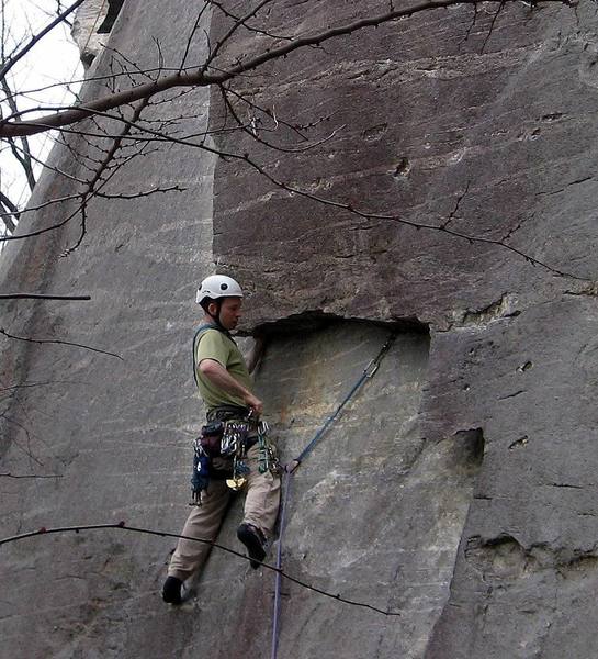 Jeff M. considers a final placement before launching into the crux on Frosted Flake.