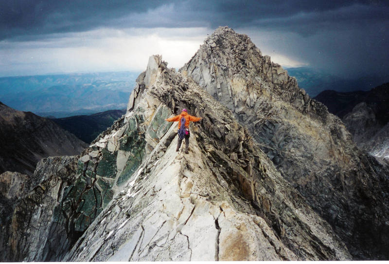 Josh Howell descending the Knife Ridge after blasting the NW Buttress in October, '95 or so. We got absolutely hammered by weather shortly below K2.