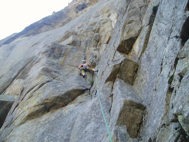 Past the crux and about to turn the corner.  