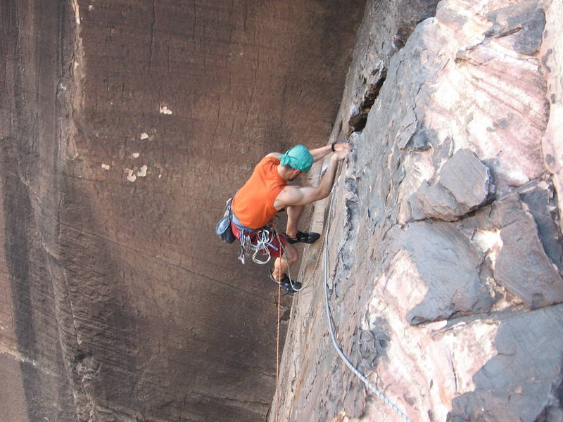 Chuck just after the offwidth crux of p4