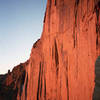 The Diamond, illuminated by 4am alpenglow, seen from the bivy at Chasm View. July, 1996.