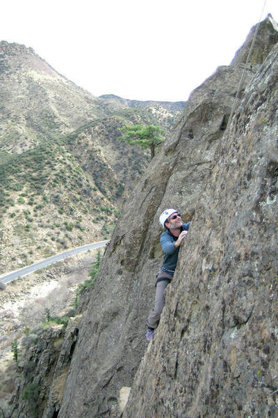 Romain Wacziarg high above Hwy.33 on the upper portion of "Permanent Income Hypothesis."