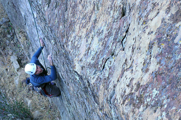 Romain Wacziarg climbs through the first crux of "Permanent Income Hypothesis" during the route's first ascent.