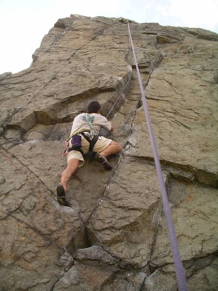 Damon Farnum approaching the crux on Pins.