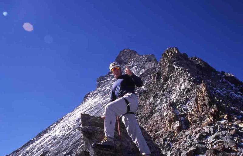 Midway up the Hornli Ridge on the Matterhorn. Mid Sept. 2003. With snow the week before, most parties cancelled their climb. I got lucky w/ perfect weather!