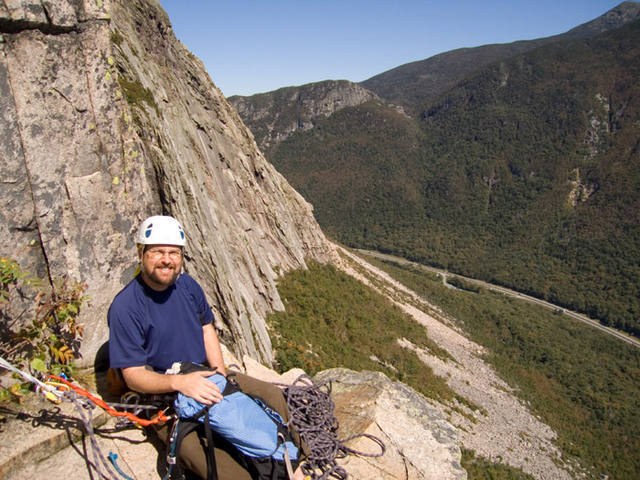 Dave Trumper resting up after climbing the pipe pitch...