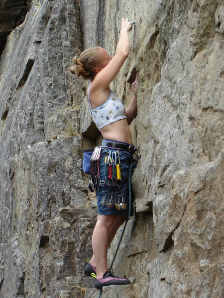 Karen's first trad lead on the fun and easy left leaning crack.