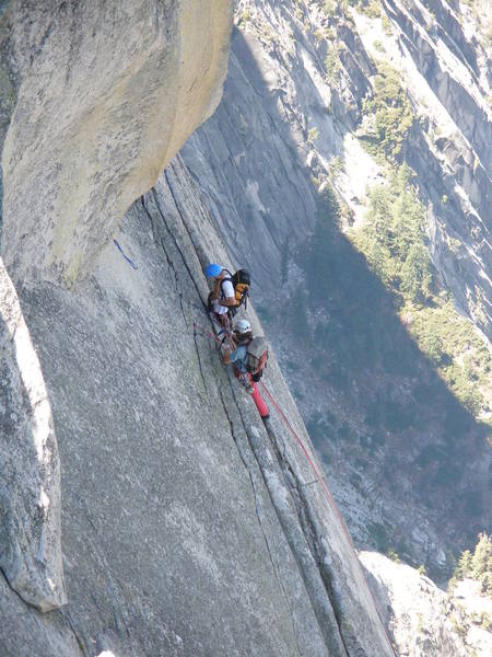 Euan and Keith on the belay ledge for the last pitch.