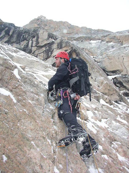 Eric Harvey polishing his skills, and dulling his front points on the first pitch of Big Mac Couloir. Photo taken 1/27/07.