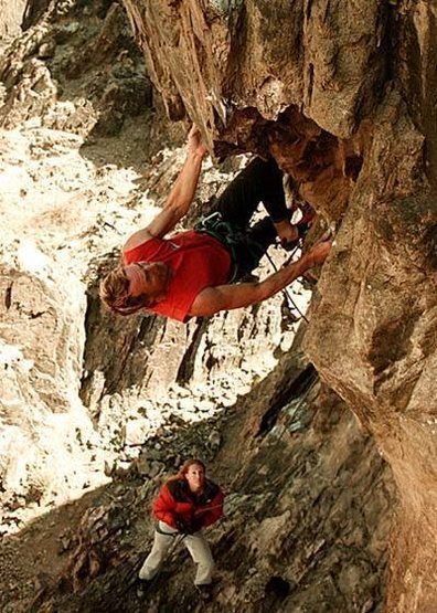 Jack on "Double Kneebar Ranch" (5.12b/c).<br>
photo by spike